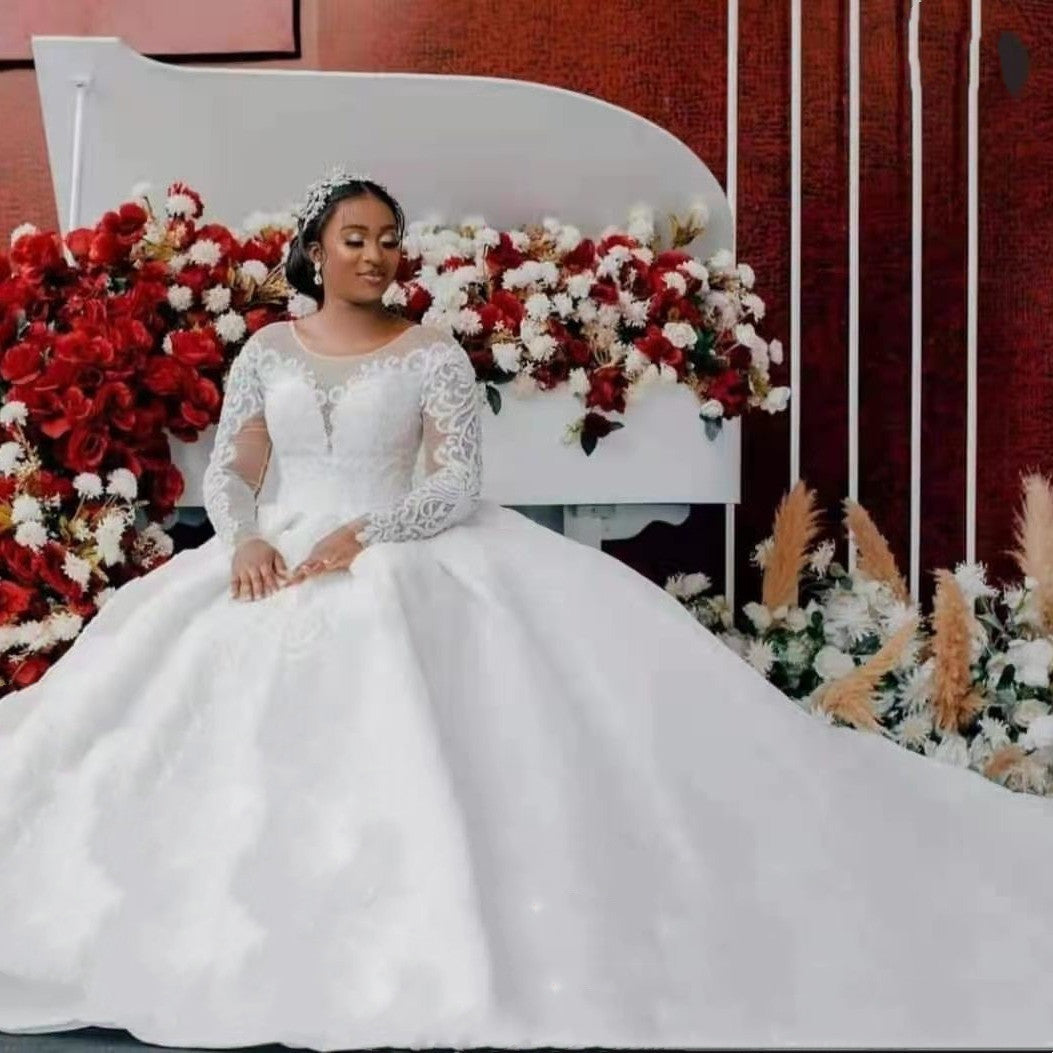 Enchanted Princess Ball Gown Wedding Dress with Elegant Long Sleeves