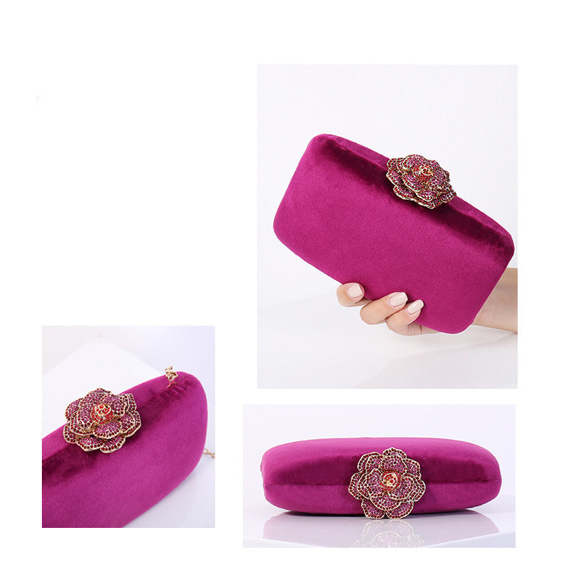 Glimmer & Grace Clutch: Diamond PU Flannel Evening Bag with Chain