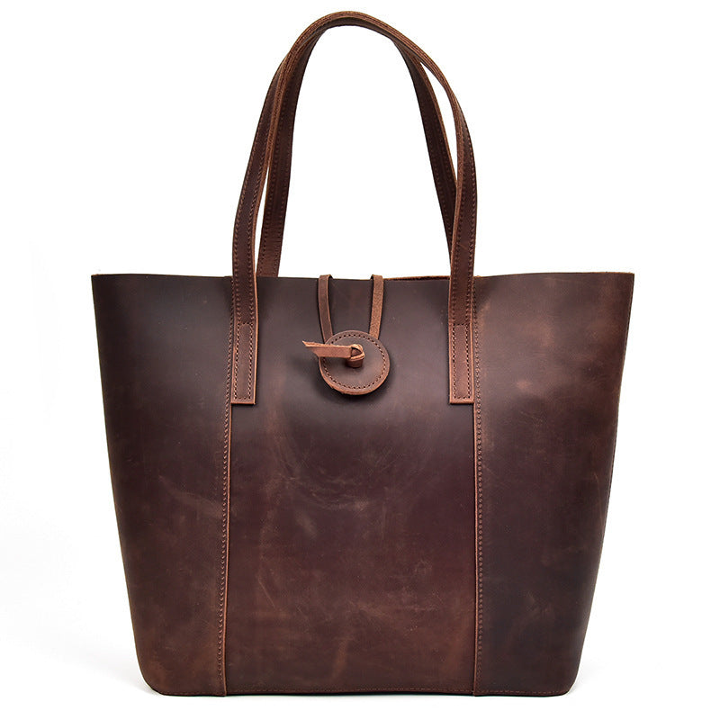 Retro Elegance Tote: Genuine Crazy Horse Leather Shopper & Clutch Set