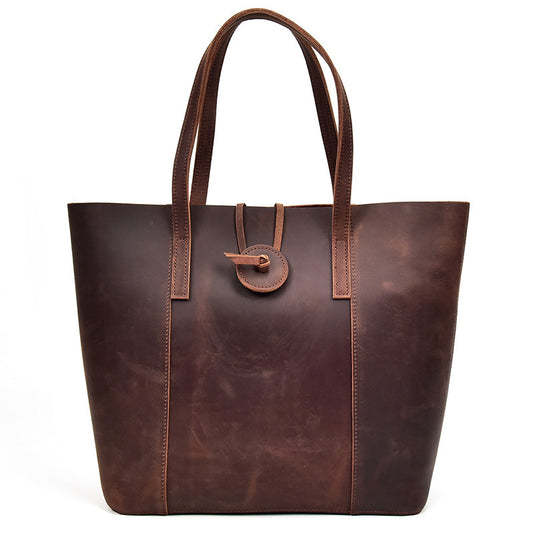 Retro Elegance Tote: Genuine Crazy Horse Leather Shopper & Clutch Set