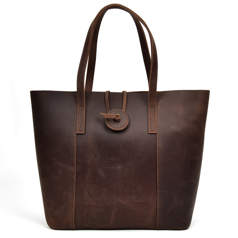 Retro Elegance Tote: Genuine Crazy Horse Leather Shopper & Clutch Set