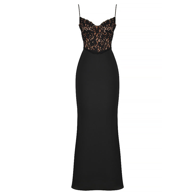 Ethereal Lace Gown: Deep V-Neck High-Waist Fishtail Evening Dress